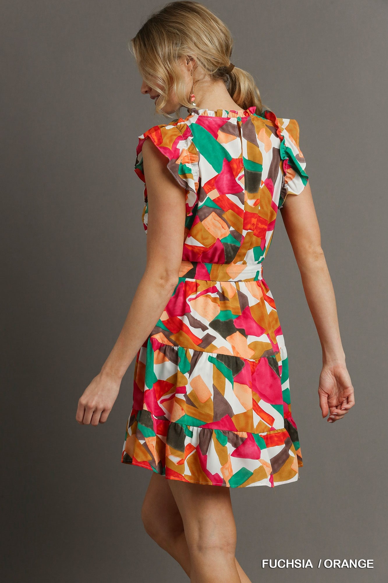 Abstract Print Round Neck Tiered Dress