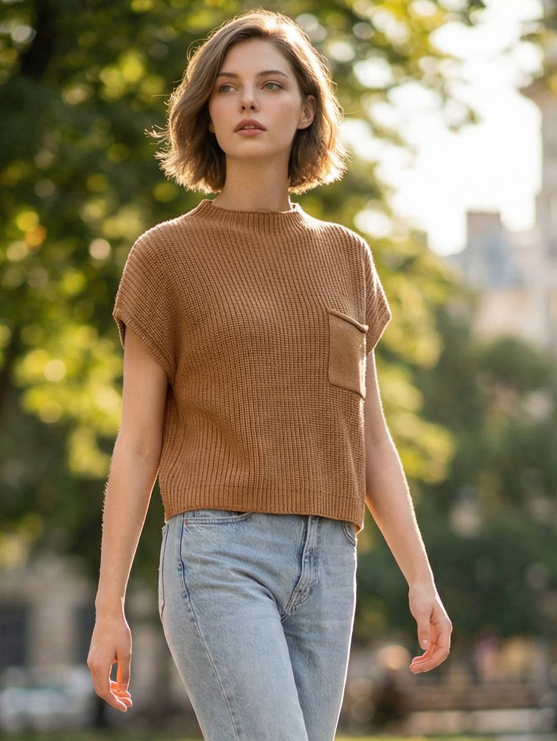 `Mock Neck Short Sleeve Sweater - Zenana: ASH JADE-166285 / M