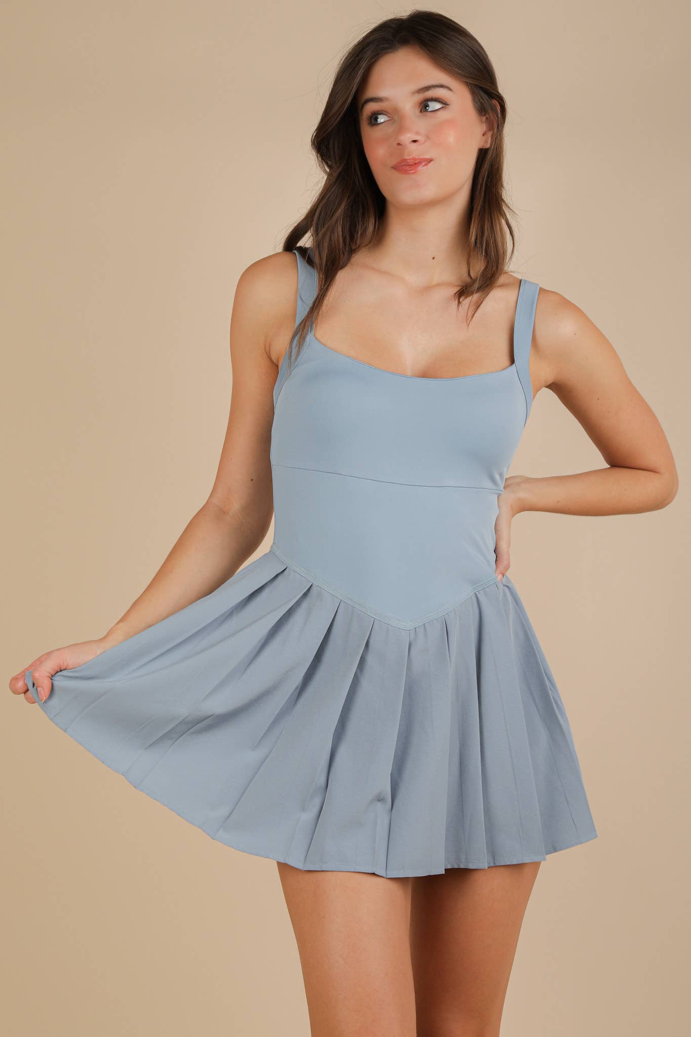Light Blue Pleated Skirt Activewear Dress