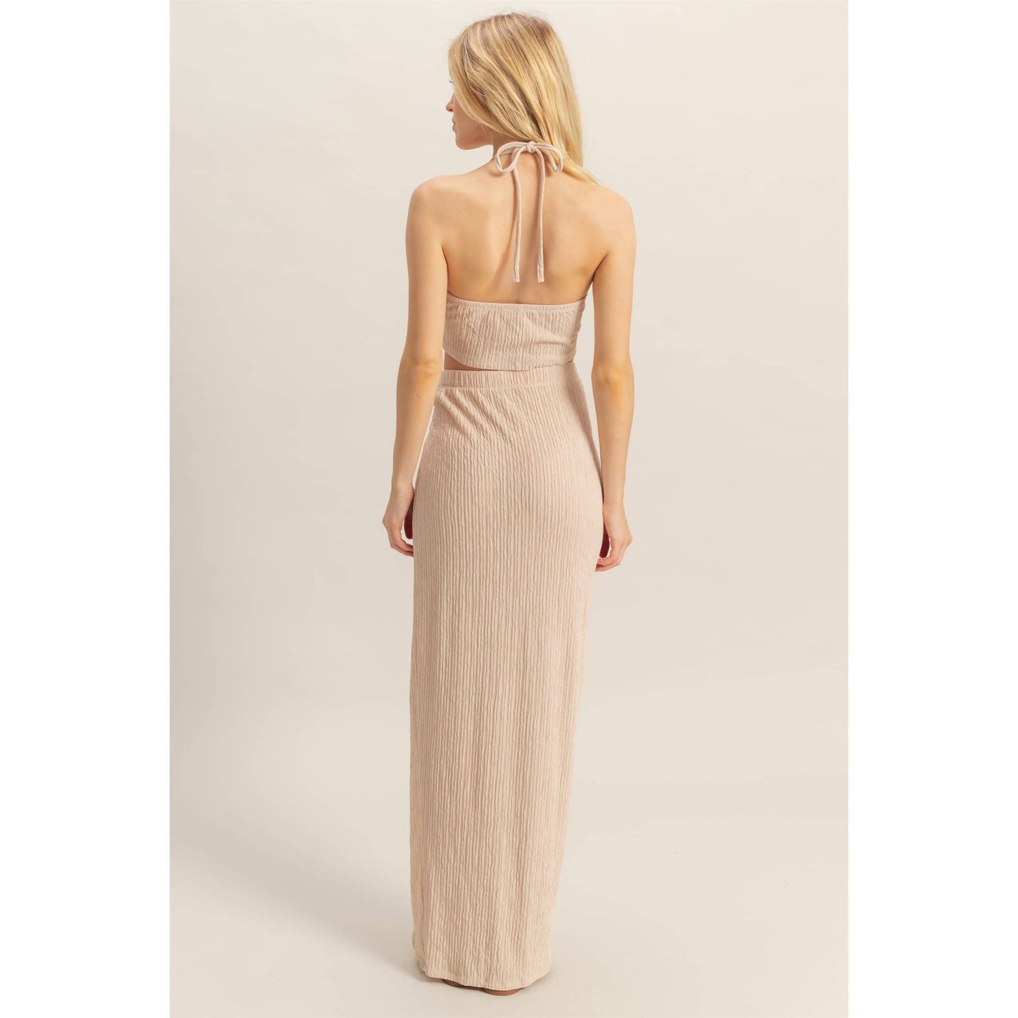 HF25A412-SET-Knit Halter Top And Knotted Skirt Set