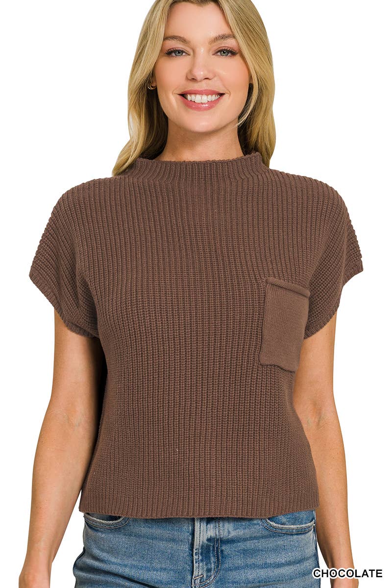 `Mock Neck Short Sleeve Sweater - Zenana: ASH JADE-166285 / S