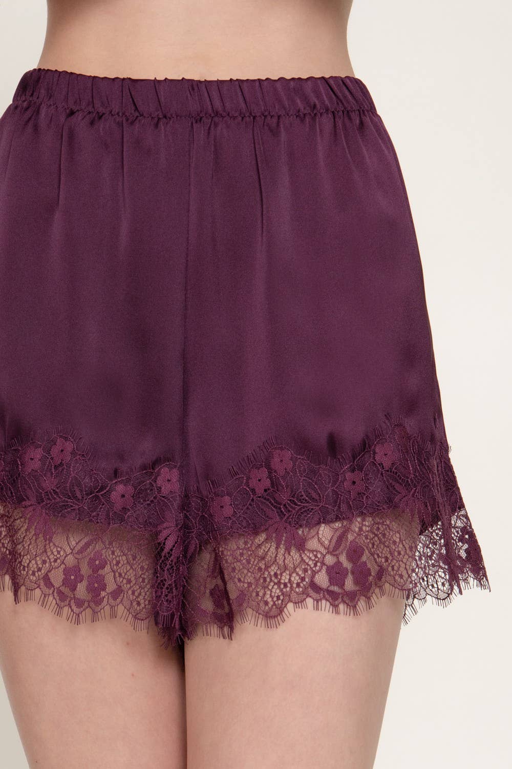 Waistband Lace Trim Satin Shorts