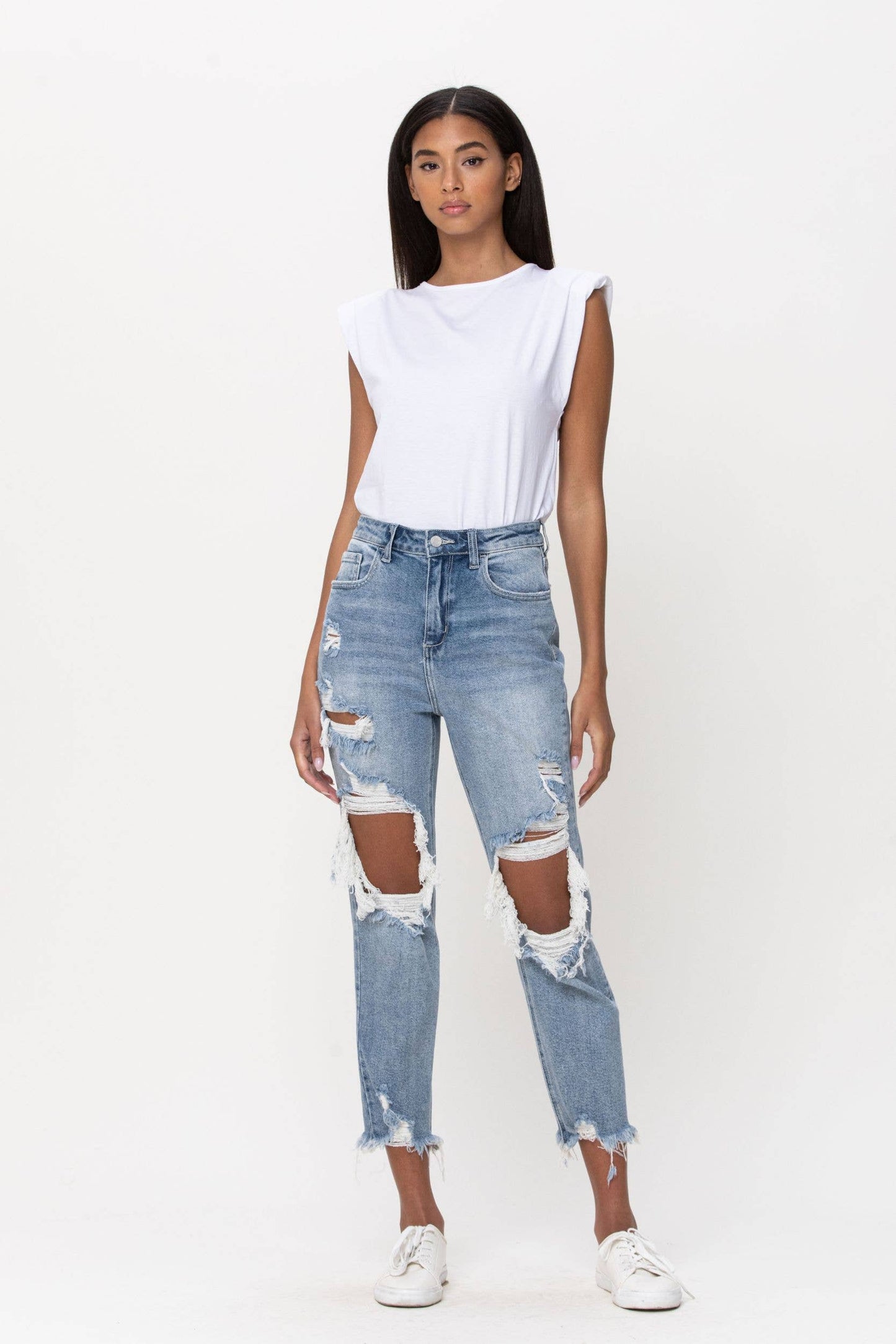 Cello High Rise Distress Crop Straight