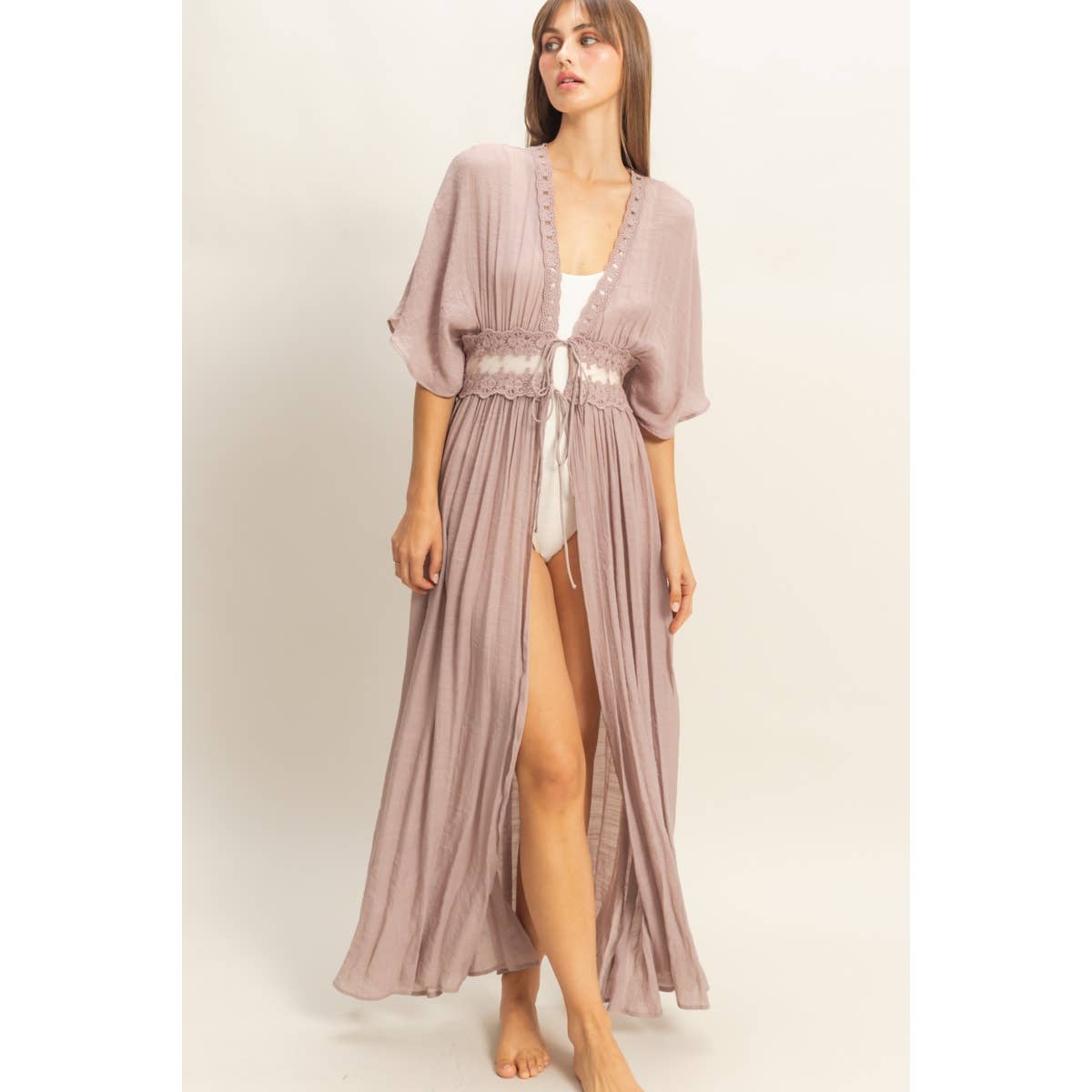 On My Own Mauve Lace Duster