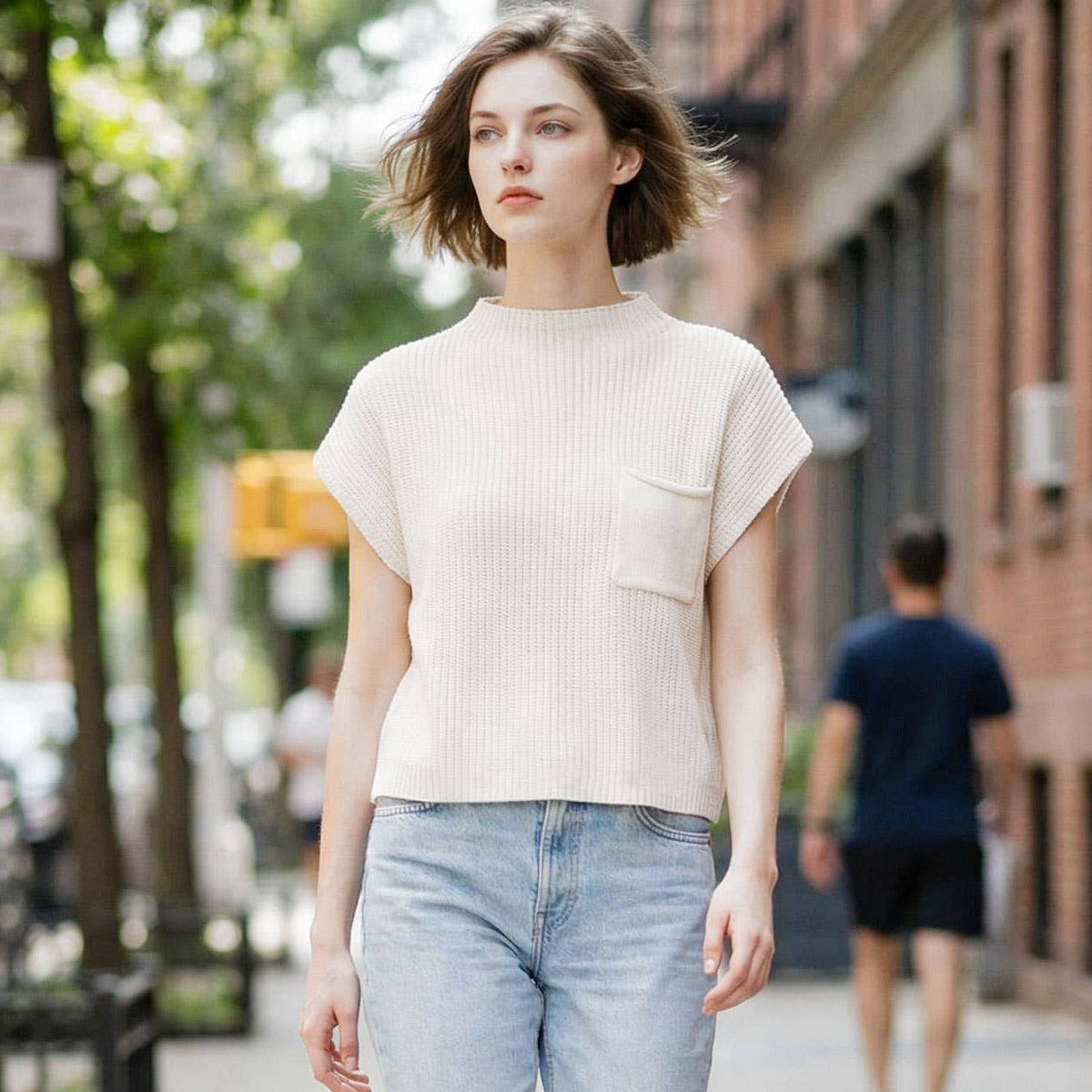 `Mock Neck Short Sleeve Sweater - Zenana: ASH JADE-166285 / M