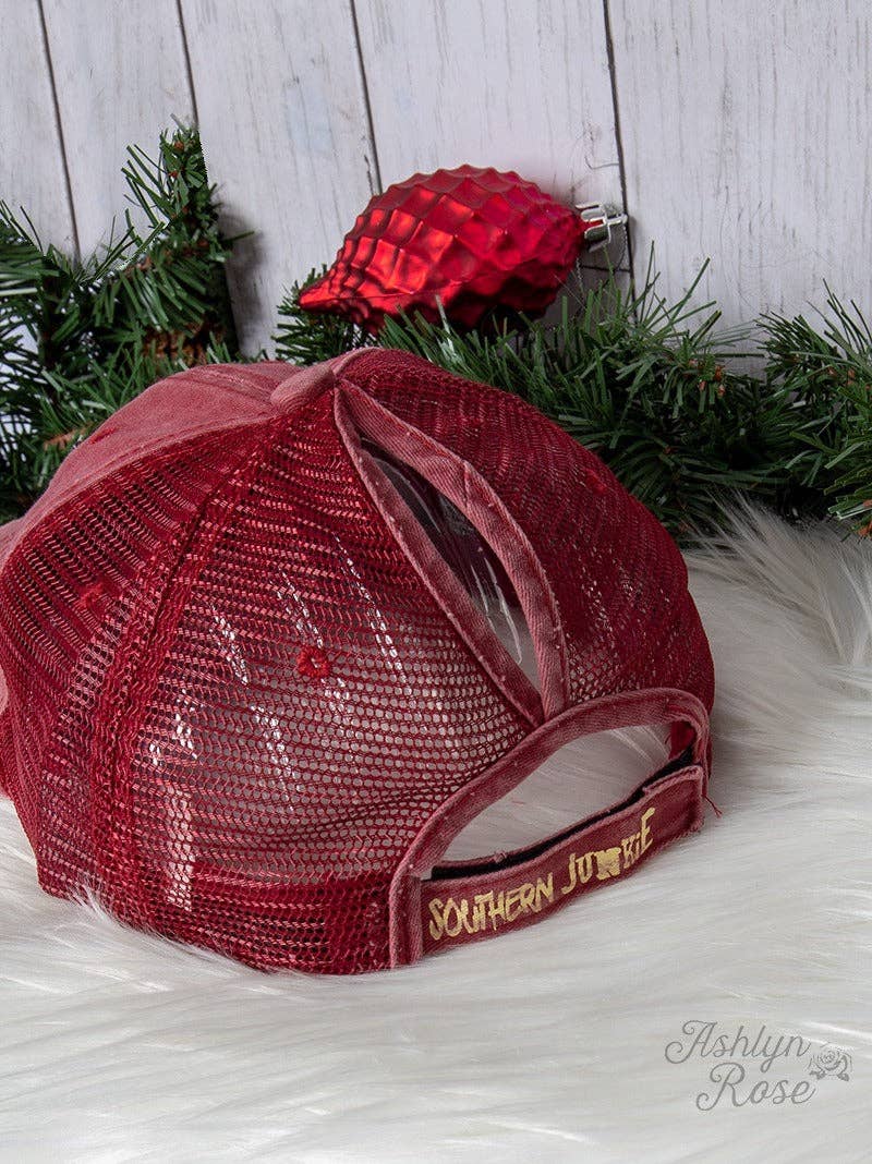 High Ponytail Dark Red Hat