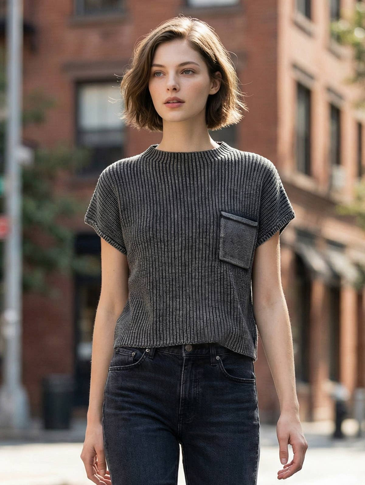 `Mock Neck Short Sleeve Sweater - Zenana: ASH JADE-166285 / M
