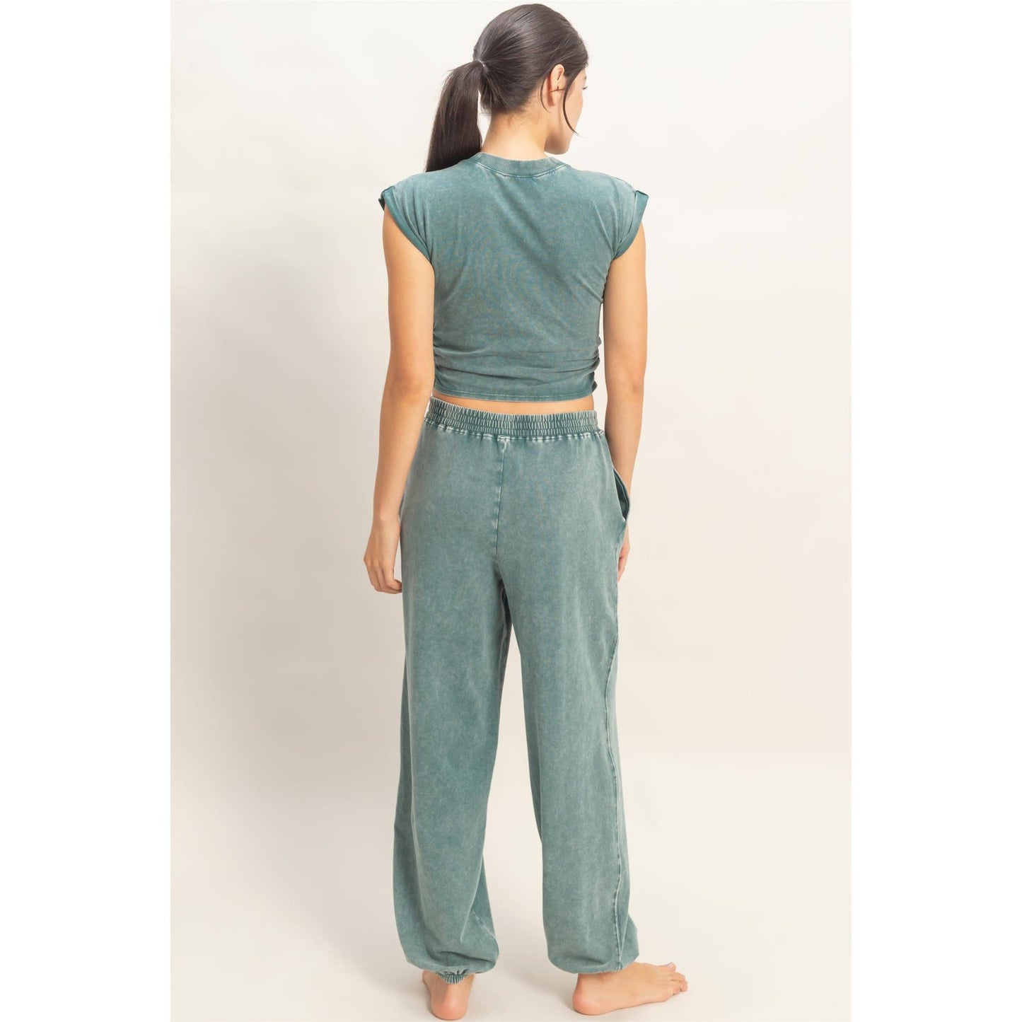 Rolled Sleeve Wrap-Front Crop Top And Jogger Set