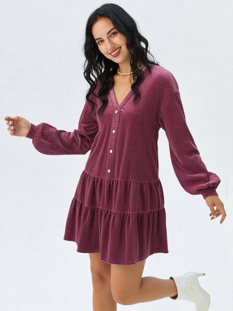 Tiered Textured Woven Holiday Velvet Mini Dress