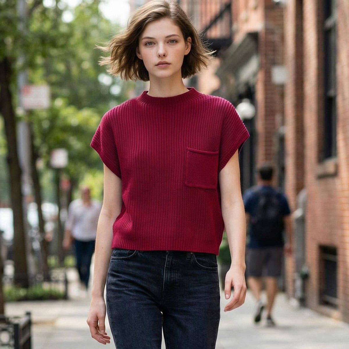 `Mock Neck Short Sleeve Sweater - Zenana: ASH JADE-166285 / S