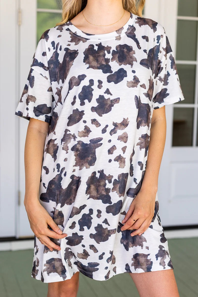 The Key to Glam Boutique Cow Print T Shirt Dress Plus Size