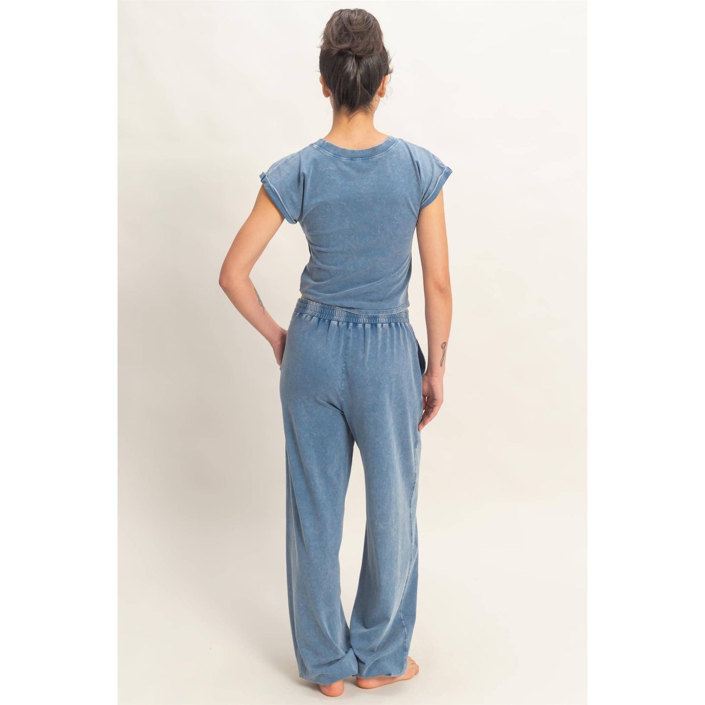 Rolled Sleeve Wrap-Front Crop Top And Jogger Set