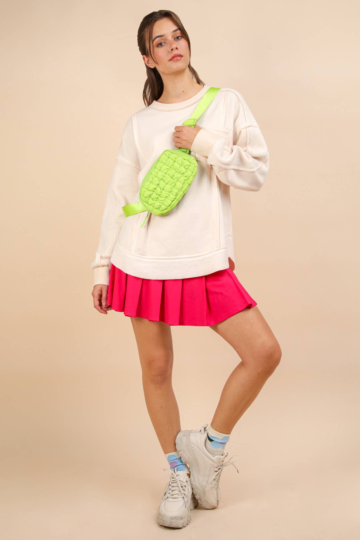 Hot Pink Activewear Pleated Skirt with Short Liner