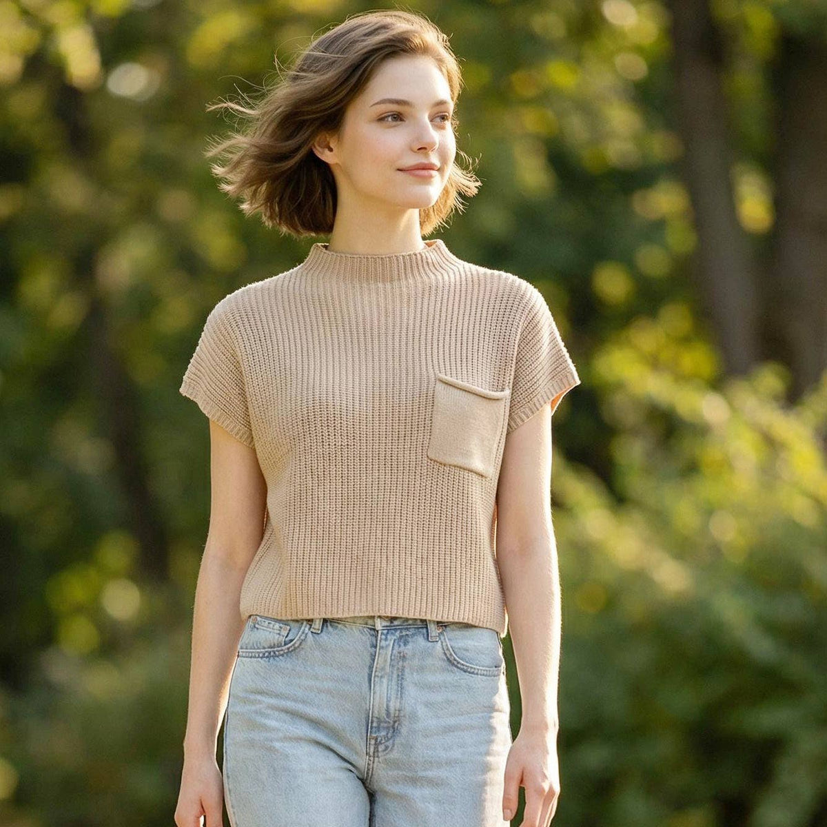 `Mock Neck Short Sleeve Sweater - Zenana: ASH JADE-166285 / S