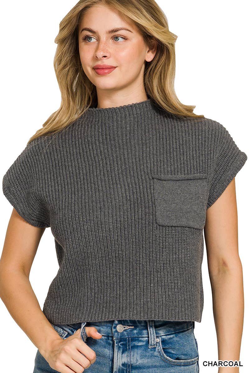 `Mock Neck Short Sleeve Sweater - Zenana: ASH JADE-166285 / L
