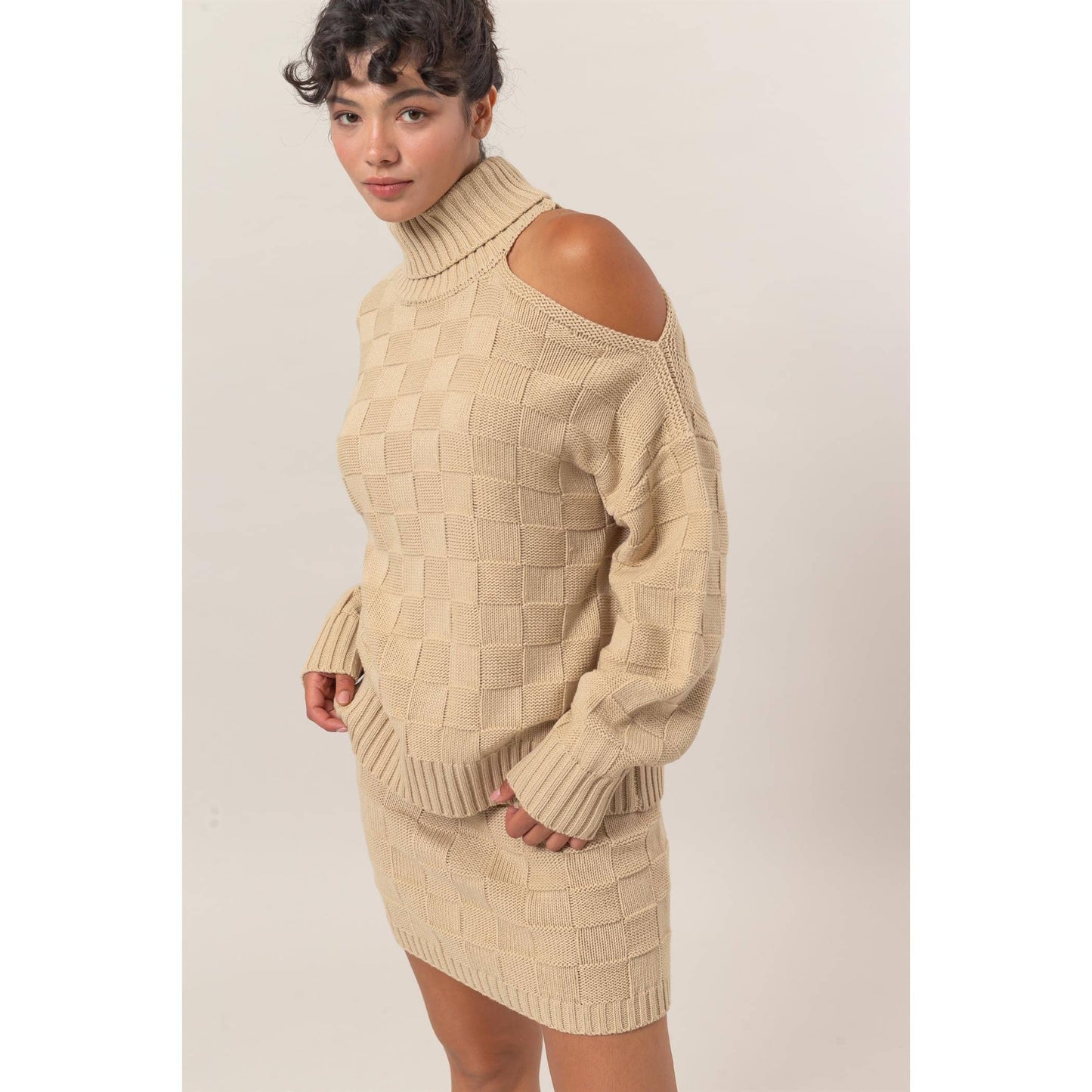 Basketweave Sweater And Skirt Set