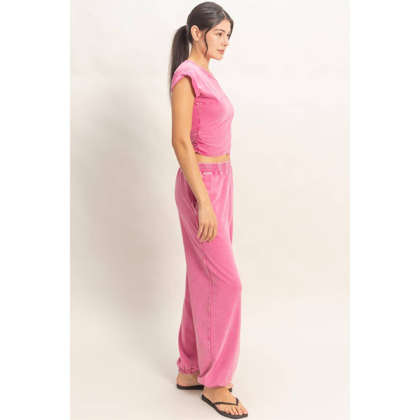 Rolled Sleeve Wrap-Front Crop Top And Jogger Set