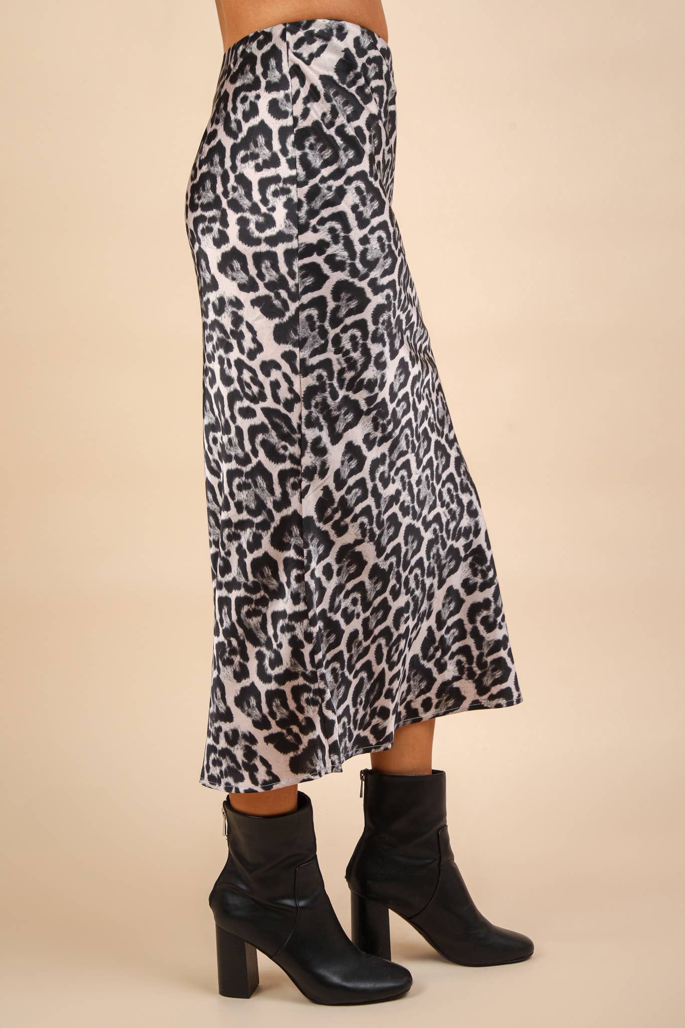 Into The Night Satin Leopard Midi Skirt