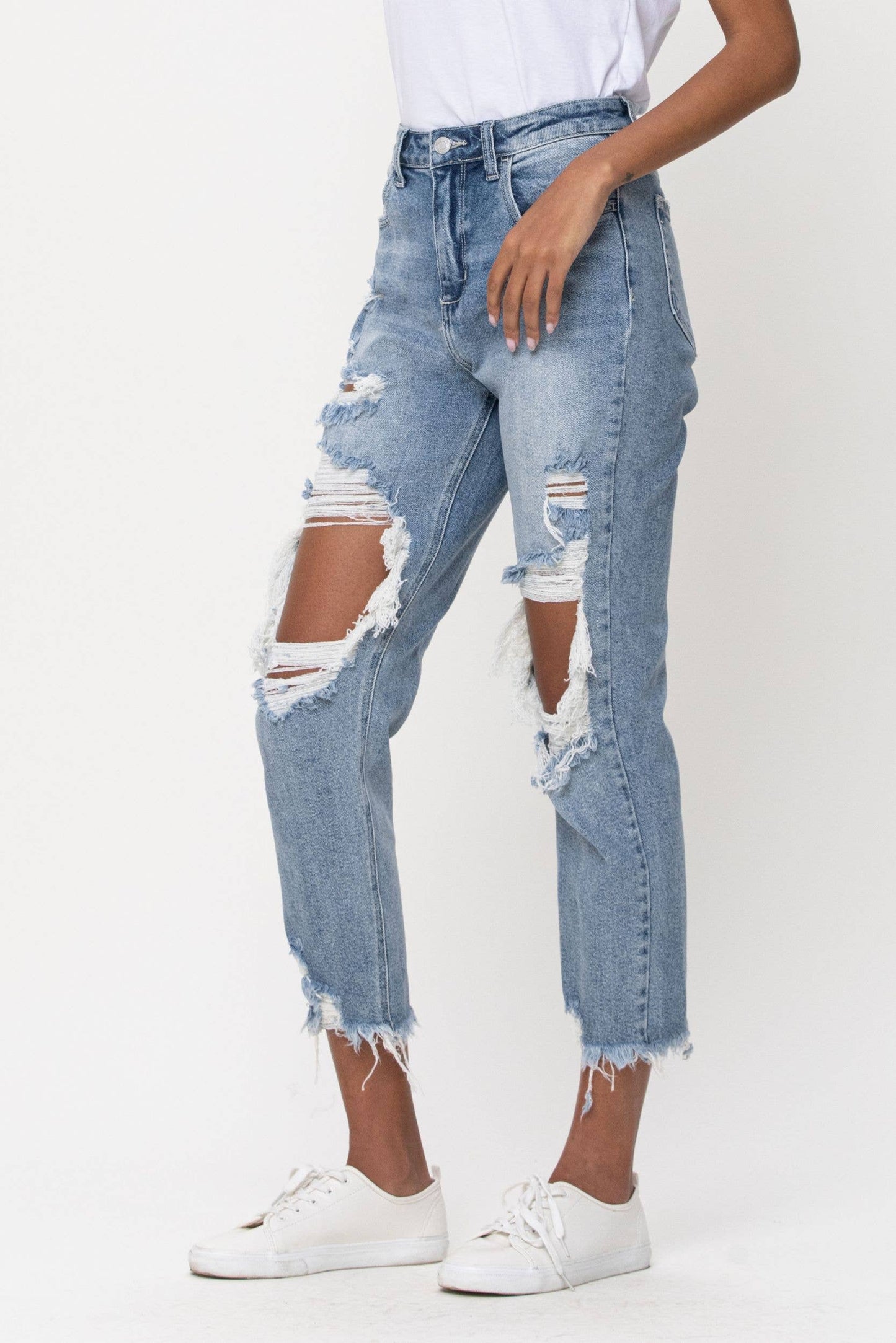 Cello High Rise Distress Crop Straight