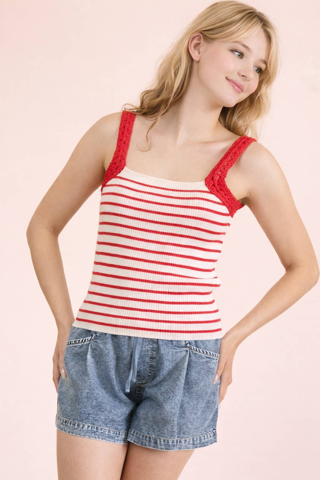 Crochet Striped Knit Tank Top