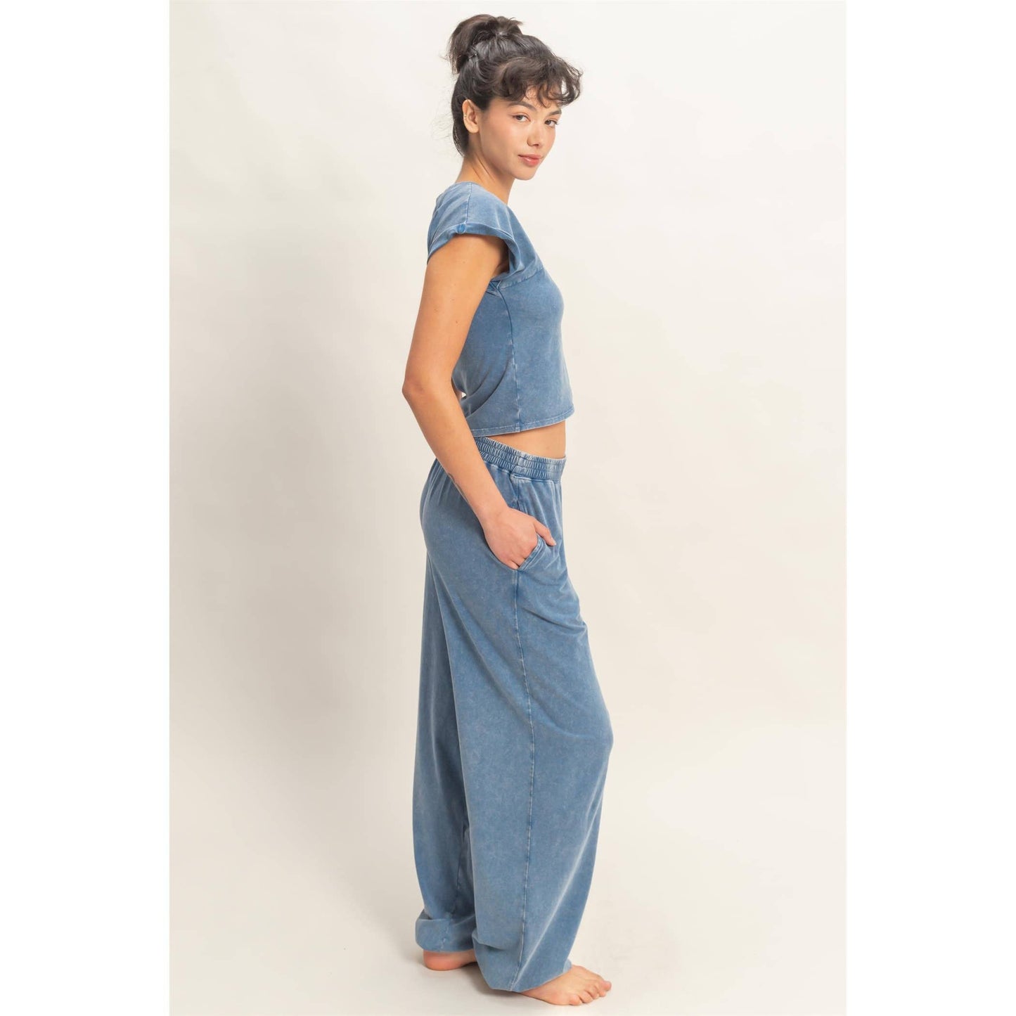 Rolled Sleeve Wrap-Front Crop Top And Jogger Set
