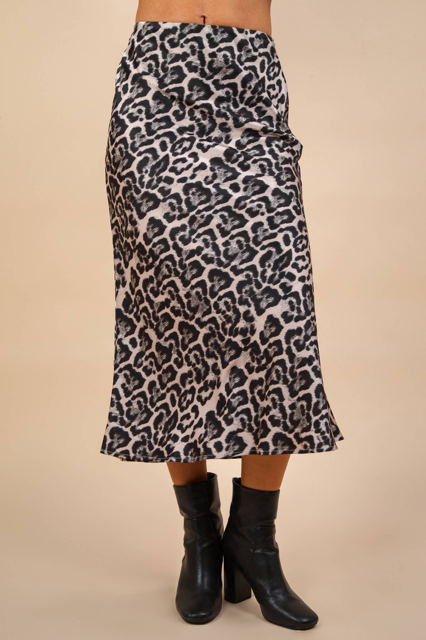 Into The Night Satin Leopard Midi Skirt