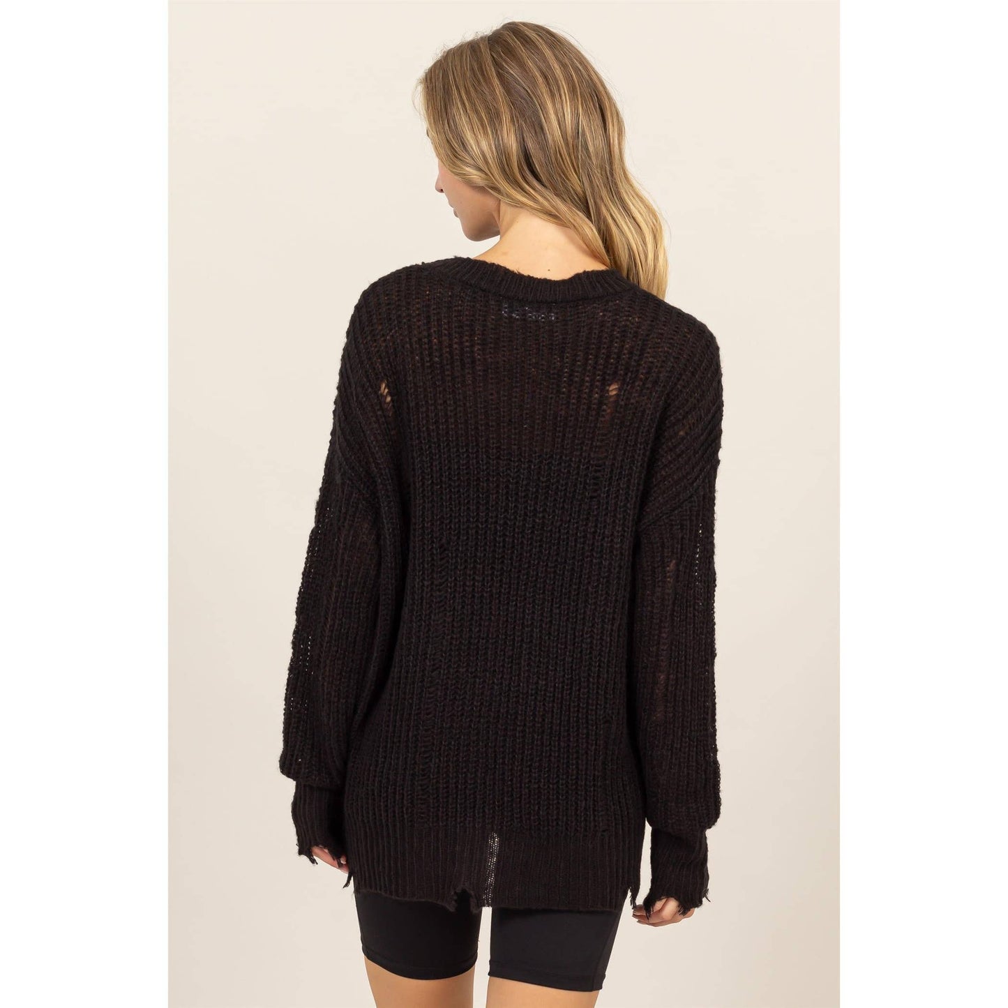 Black Distressed Knit Sweater