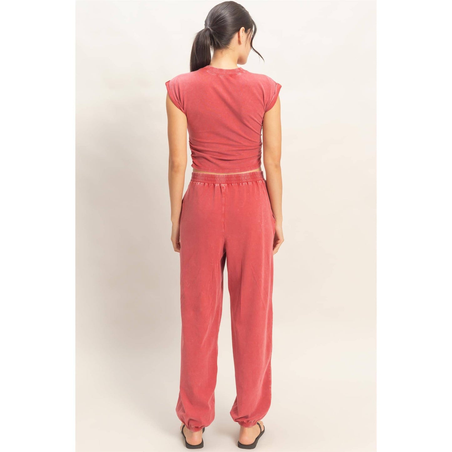 Rolled Sleeve Wrap-Front Crop Top And Jogger Set