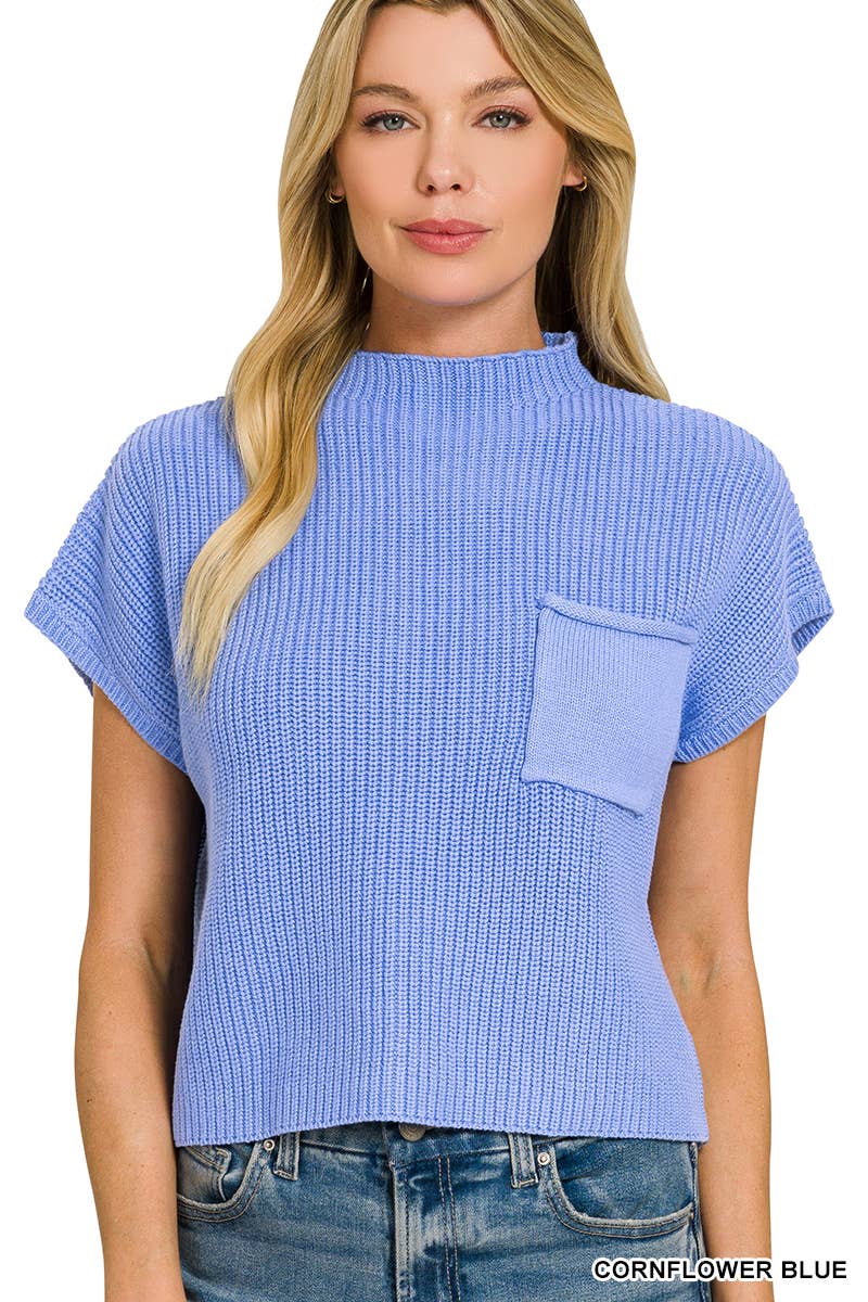 `Mock Neck Short Sleeve Sweater - Zenana: ASH JADE-166285 / M