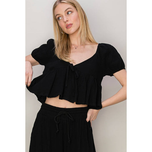 Black Tie-back Peplum Top