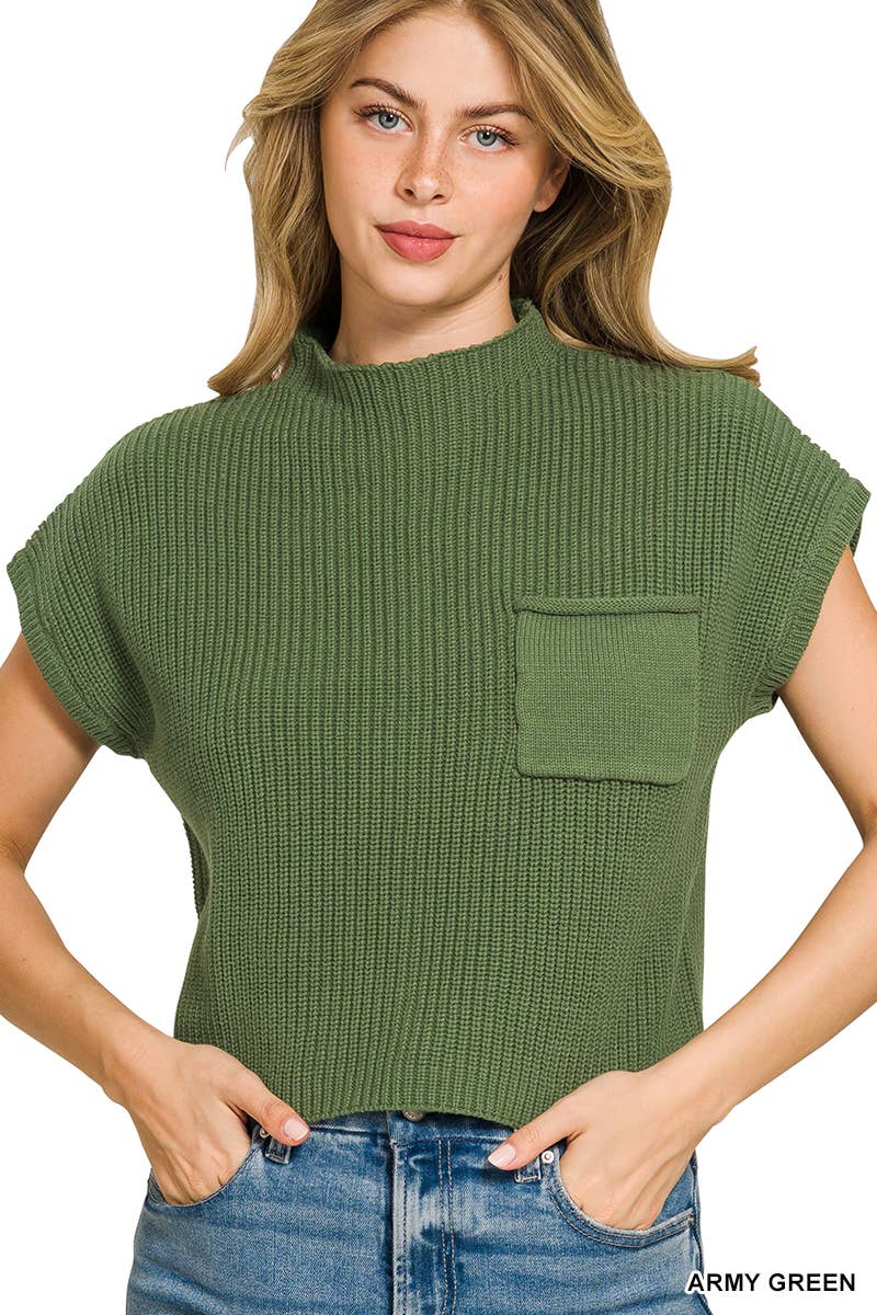 `Mock Neck Short Sleeve Sweater - Zenana: ASH JADE-166285 / L