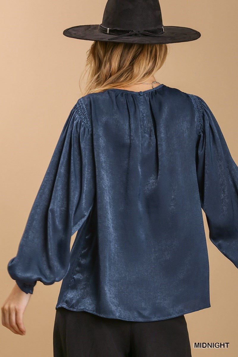 Day To Night Midnight Blue Satin Top