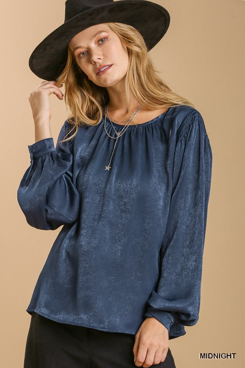 Day To Night Midnight Blue Satin Top