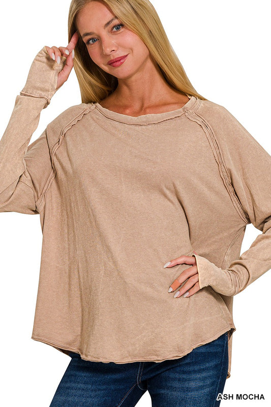 Mineral Wash Ash Mocha Long Sleeve Top