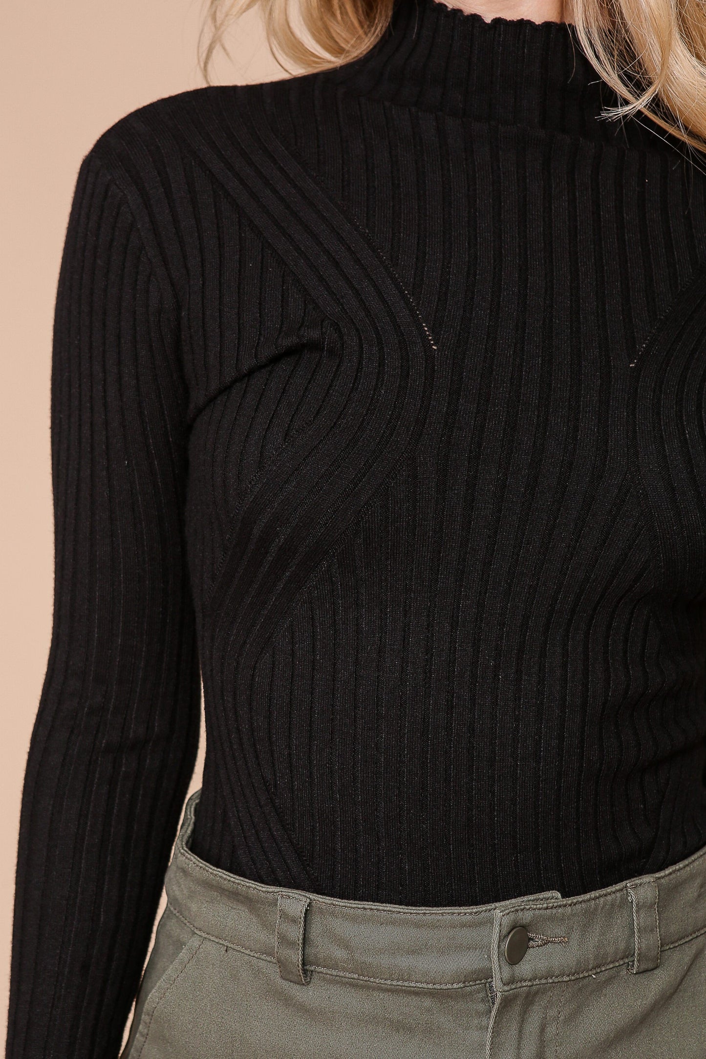 Black Mock Neck Knit Sweater Bodysuit