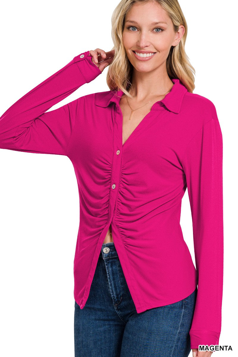 Keeping Secrets Magenta Button Down Blouse