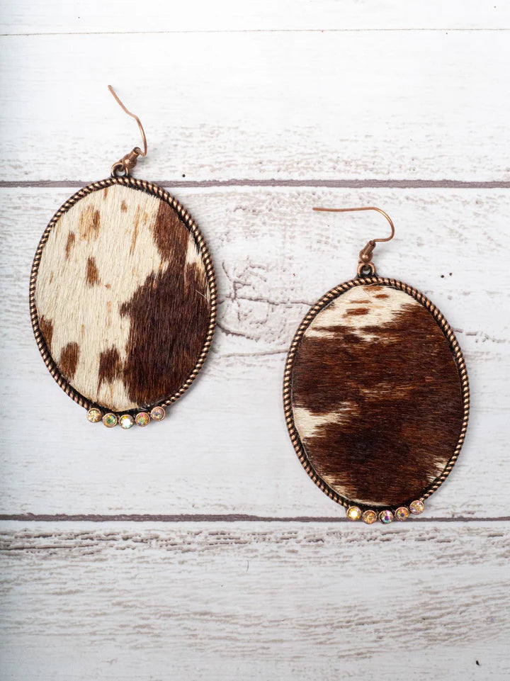 Oval Cowhide Earrings