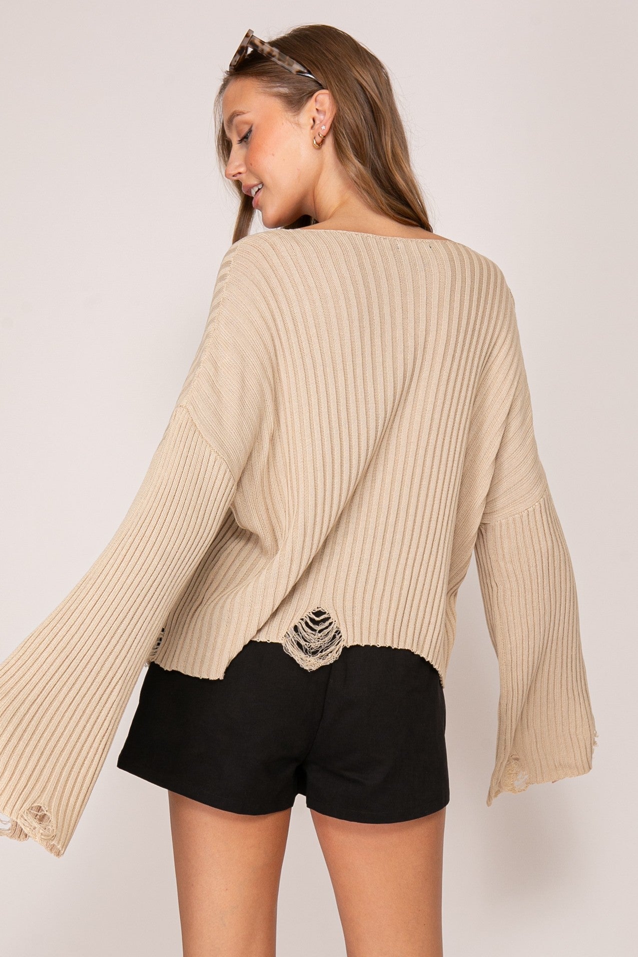 Beige Distressed Sweater