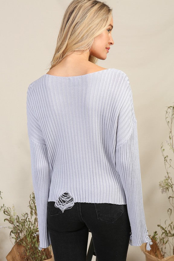 Baby Blue Distressed Sweater
