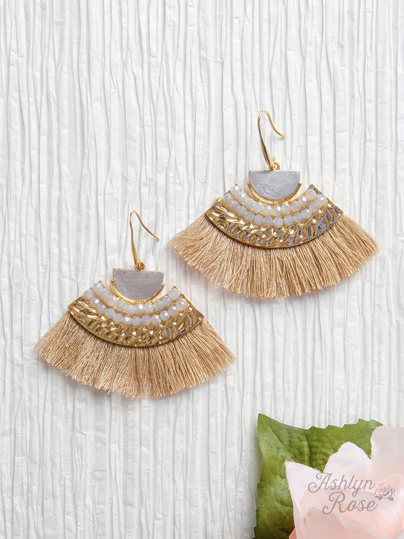 On A Safari Tan Tassel Earrings