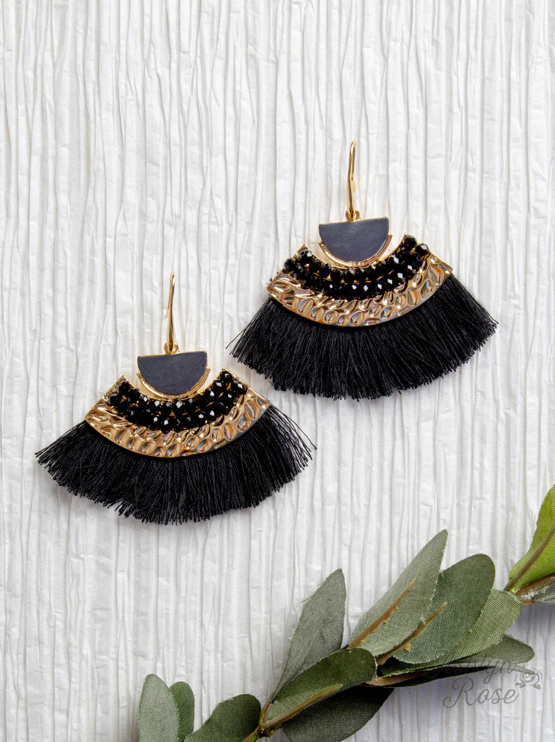 On A Safari Black Tassel Earrings