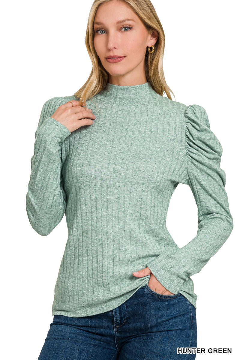 Sweet As You Hunter Green Mock Neck Blouse