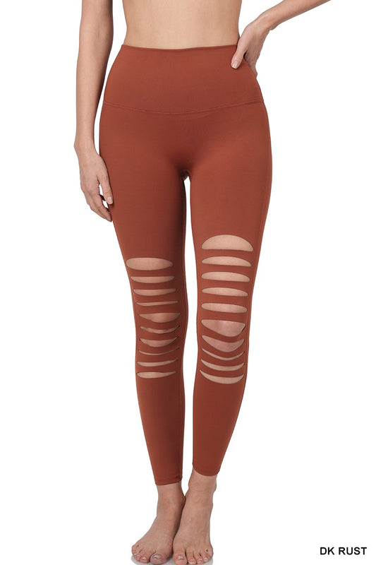 She's Torn Rust Laser Cut Out Leggings