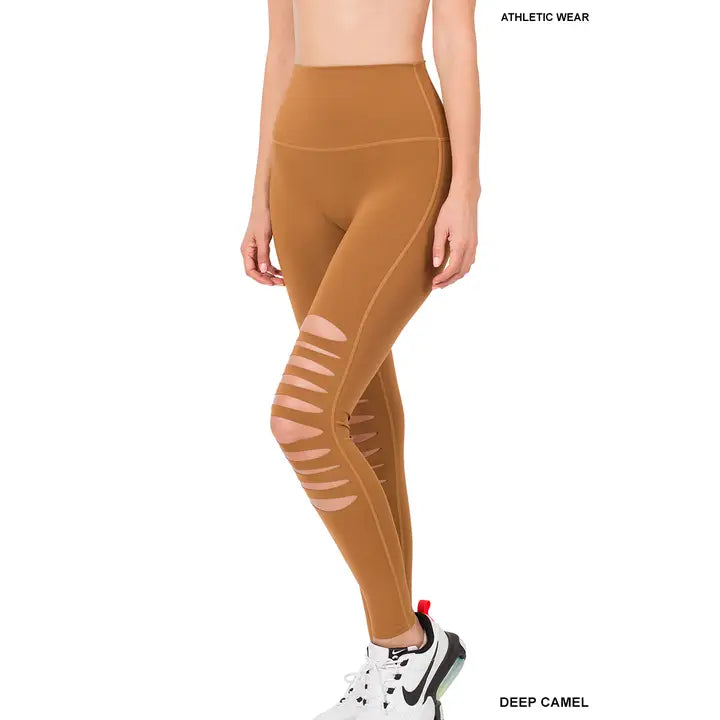 She's Torn Tan Laser Cut Out Leggings