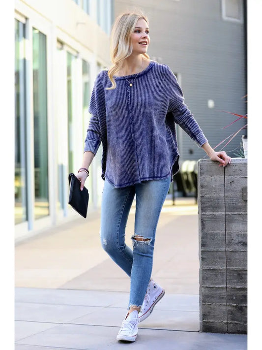 Oversized Navy Waffle Knit Top