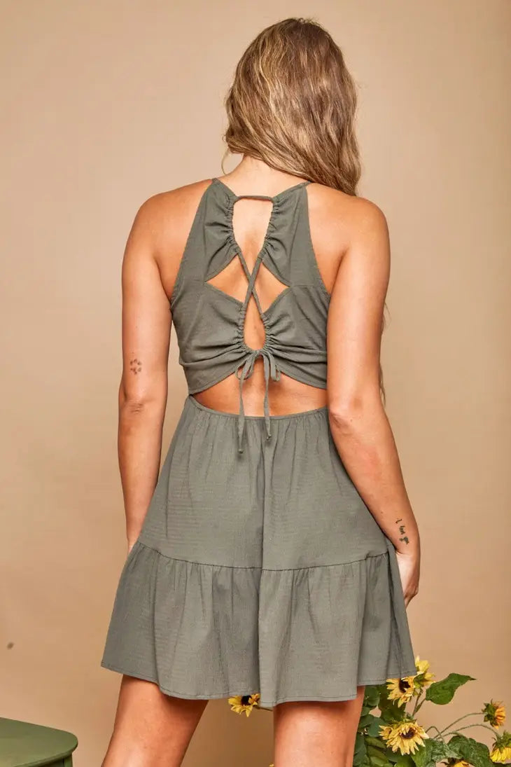 Learn To Fly Olive Lace Up Mini Dress