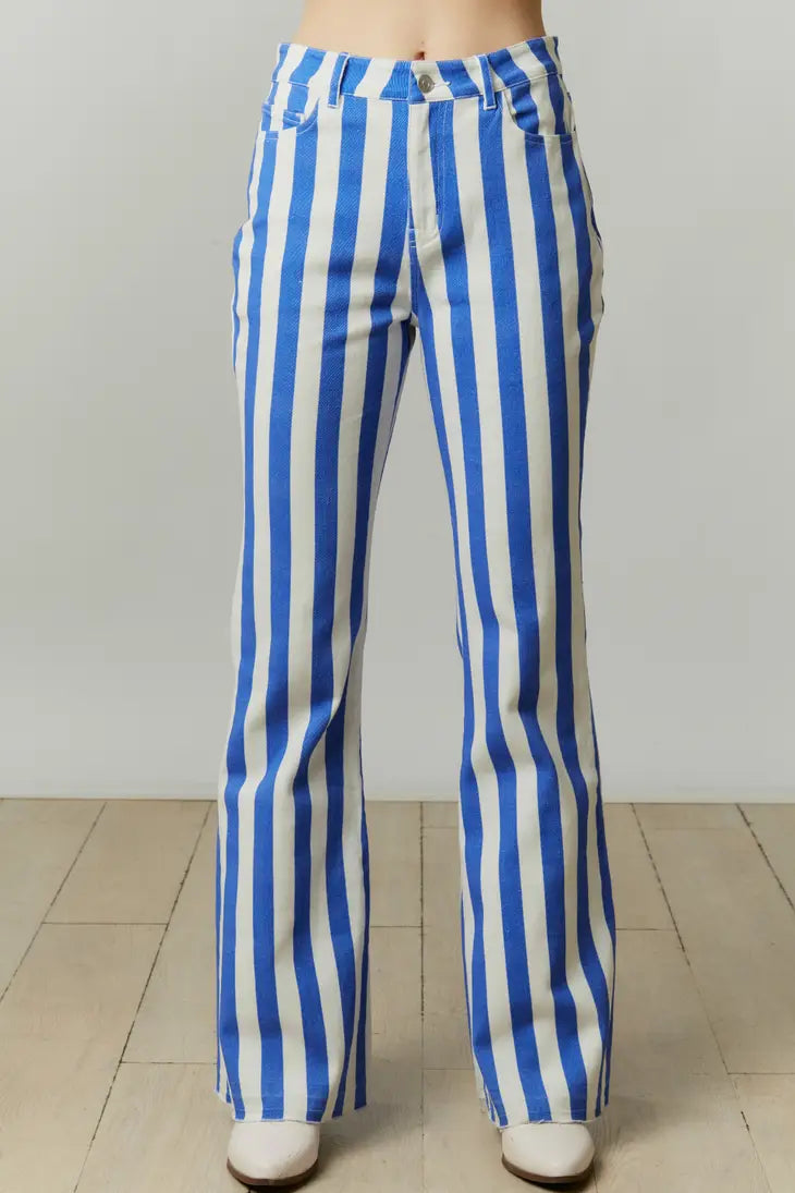 Here I Go Blue and White Striped Bell Bottoms