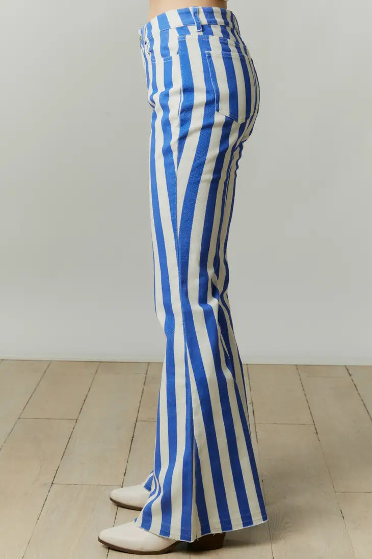 Here I Go Blue and White Striped Bell Bottoms