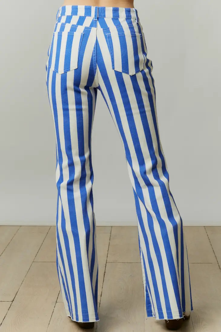 Here I Go Blue and White Striped Bell Bottoms