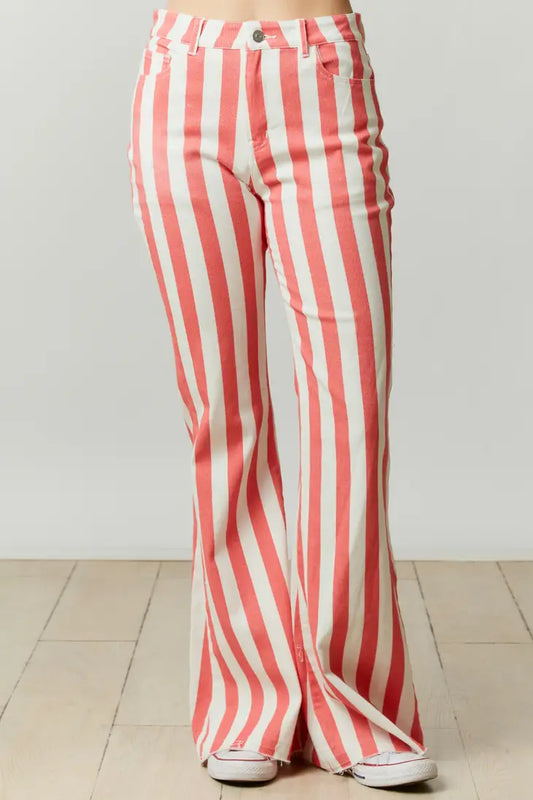 Here I Go Coral and White Striped Bell Bottoms